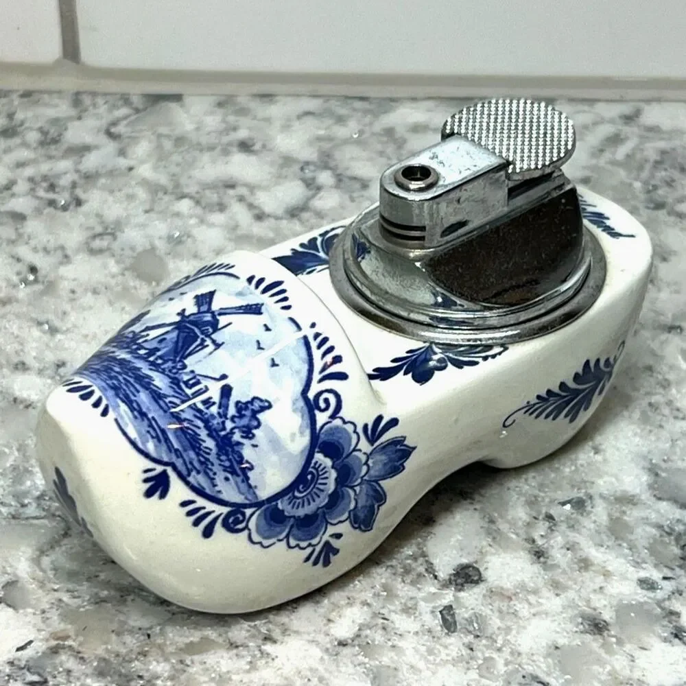 Delft Table Lighter Blauw Hand-Painted Ceramic Clog Holland Agro 535 Vintage